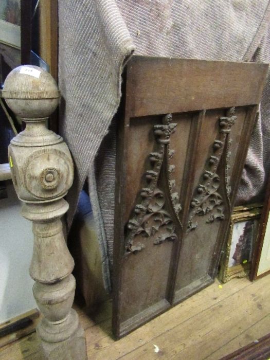 A carved post, together with a carved panel
