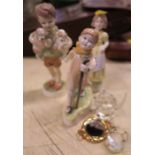 Three Royal Worcester figures and a crystal mouse
