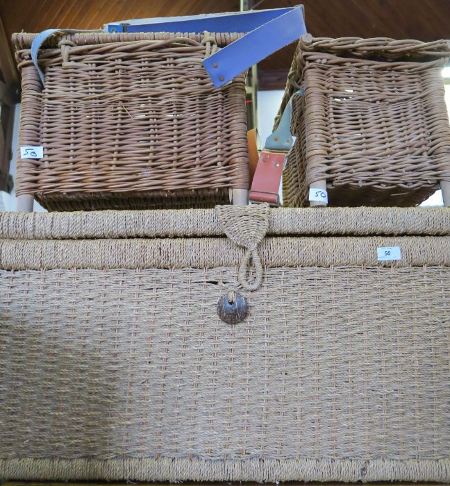 Two fishing creel baskets and a laundry basket - Image 2 of 3