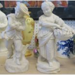 A pair of bisque porcelain figures, af height 11ins