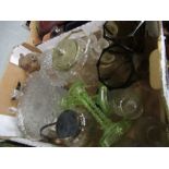 A box of glassware, together with another box of sundries, to include ice bucket, camera, bag,