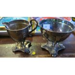 A silver plated sugar bowl and matching milk jug