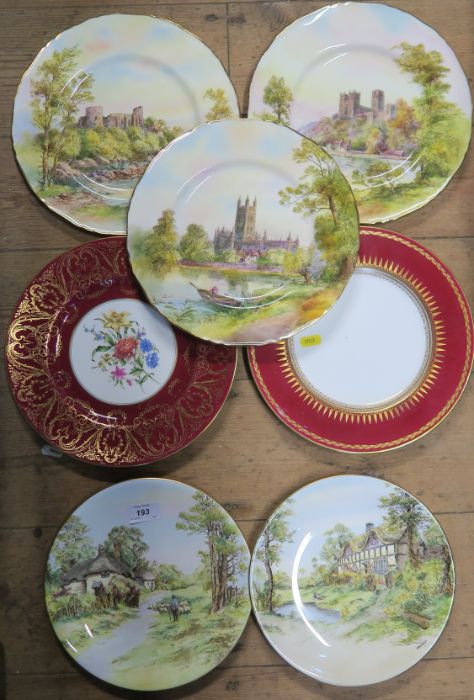 Four Royal Worcester plates, two decorated with Elmly and Offenham, together with three unmarked