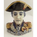 A Delft pottery Admiral Lord Nelson character jug, height 7.5ins