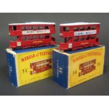 Two Matchbox Models of Yesteryear Y3-1-9 1907 'E'-class Tramcar. One Red, white roof, open access to