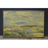 An Original Railway Print depicting Somerset by Jack Merriott, framed, 121x78cm. Losses and slight