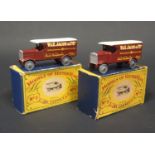 x2 Matchbox Models of Yesteryear Y7-1-4 1918 Leyland 4-ton Van, Light brown, cream roof, silver