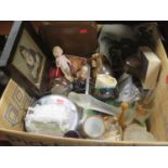 A Box of Oddments including ornaments, gent's travelling toilet set etc.