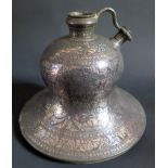 A Indian Bidriware Hookah Pipe Base, probably 18th century, base 19.5cm diam.