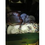 A Box of Royal Worcester Evesham table Ware and two boxes of Wedgwood white and gilt table ware etc.