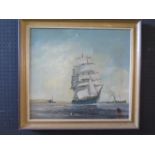 English School, 20th Century, Galleon at Sea, Oil on Canvas, 44 x 49cm, Framed