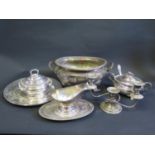 A Selection of Silver Plate including sauce boat and three branch candelabra