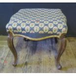 A 19th Century Mahogany Overstuffed Stool with cabriole legs, 51cm seat, 44cm high