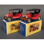 Two Matchbox Models of Yesteryear Y1-2-4 1911 Ford Model "T" in Dark red with brass plated parts,