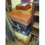 A Collection of Vintage Suitcases, three wooden boxes etc.