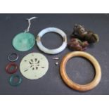 Chinese Carved Jade Roundels, hinged bangle and other oddments