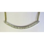 A 9ct Yellow Gold Necklace with a white gold diamond set curved section, 40cm, 4.4g