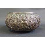 An Asian Bronze Bowl decorated with figures holding fronds, 20cm diam.
