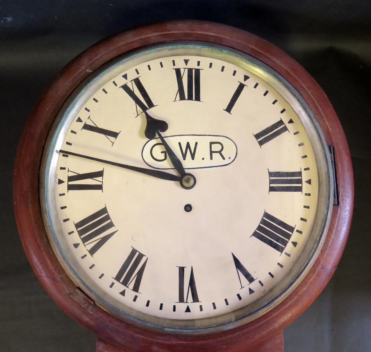 A G.W.R. Drop Pendulum Wall Clock in original teak case with 'G.W.R. 2474' plaque, single fusee - Image 2 of 2