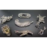 Sterling Silver and Marcasite Mounted Brooches etc., (quill 60mm)
