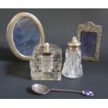 A Silver Mounted Cut Glass Inkwell (marks rubbed _ probably Birmingham 1903 maker?&F), two photo