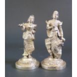 A Pair of Burmese White Metal Figural Menu Holders, 8cm tall, 135g