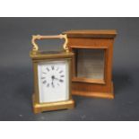 A French Brass Carriage Clock by Duverdrey & Bloquel, c. 1910, 14.5cm to top pf handle, with key and