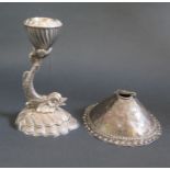 A Cast Dolphin Candlestick (12cm) and piece of Russian silver