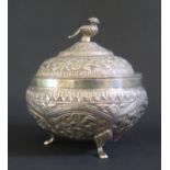 A Burmese White Metal Bowl with cover, 10cm diam., 183g