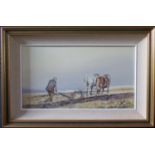 Wyn Appleford, Ploughing the Field, Signed, 20th/21st Century, Oil on Canvas, 45 x 25cm, Framed