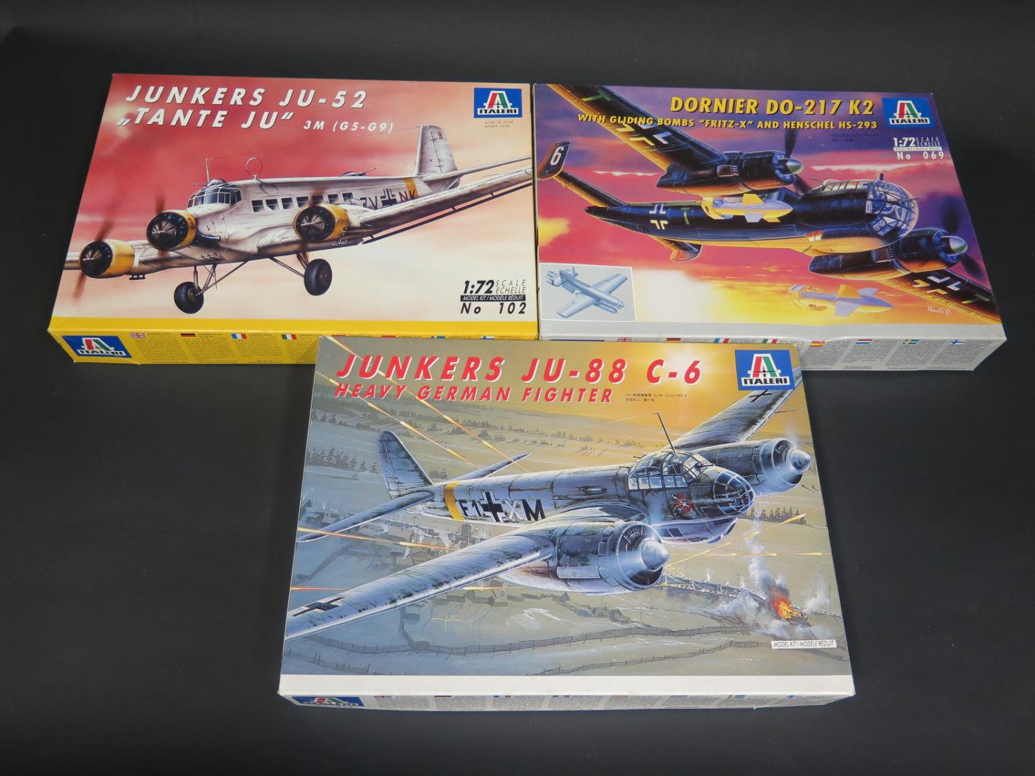 Three Italeri WWII German War Plane etc. Kits 1/72 Scale. No. 069, 022, 102. Appear unmade, complete