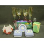 A Selection of Oddments including Four KROSNO Glasses with tri-colour lustre, Wedgwood jasper