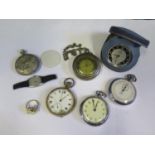 A Bernex Rolled Gold Ring Watch (A/F), Times (running), selection of pocket watches including