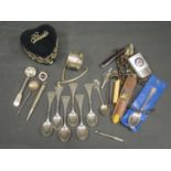 A Victorian Silver Telescopic Fob Pencil (Chester 1878 J.F), set of six African EPNS teaspoons and