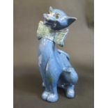A Brannam Blue Glazed Cat, 25.5cm