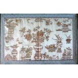 A 19th Century Chinese Gold Thread on Silk Embroidery decorated with jardinières and flowers,