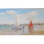 Wyn Appleford, ' Catamaran and Yachts, Towan Beach, Newquay Bay, Signed, 20th/21st century, Oil on