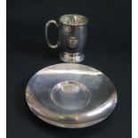 A Birmingham Silver Christening Mug and Mappin & Webb silver saucer, 130g