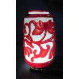 A Chinese Peking Glass Vase with red overlay foliate decoration, incised mark to base, 12cm high and