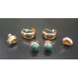 A Pair of 9ct Gold and Citrine Earrings, pair of 9ct gold and malachite earrings and pair of 9ct