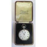 A J.W. Benson Silver Cased Open Dial Pocket Watch in Benson case, London 1937, running