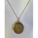 A 9ct Gold Necklace (40cm) with 9ct gold front and back locket (29mm diam.), 6.4g