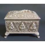 A Burmese Silver Casket decorated with female figures, 12(w)x8.5(d)x8.5(h)cm, 391g