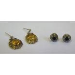 A Pair of Hallmarked 9ct Gold and Citrine Pendant Earrings 2.6g (23mm drop) and a pair of sapphire