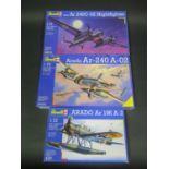 Three Revell Araddo WWII German War Plane Kits 1/72 Scale. 4197, 04331, 04310. Appear unmade,