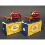 Two Matchbox Models of Yesteryear Y12-1 1899 Horse-drawn Buses, Red, beige upper deck and lower deck