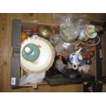 A Box of Oddments including Royal Worcester, damaged porcelain etui, glass, etc.