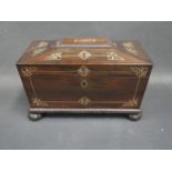 A Victorian Rosewood and Inlaid Twin Compartment Tea Caddy complete with mixing bowl and key. One