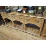 A Waxed Pine Low Dresser with pot rack below, 165(w)x49(d)x79(h)cm