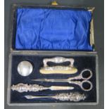 A Cased Birmingham Silver Manicure Set. Box A/F